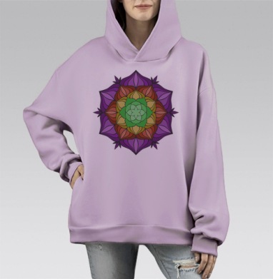Мандала радуга, Hoodie Mono Fiolet, оверсайз, утепленная