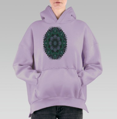 Мандала зеленая виноградная лоза создает гармонию жизни, Hoodie Oversize Fiolet, утепленная