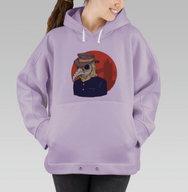 Маска чумного доктора с красным кругом на фоне Лондонского моста, Hoodie Oversize Fiolet