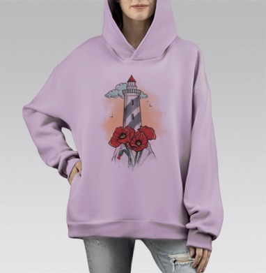 Маяк и маки, Hoodie Mono Fiolet, оверсайз, утепленная