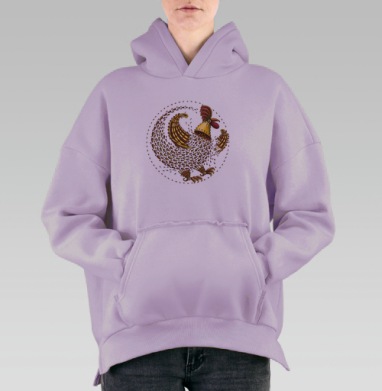 Механический петух в движении с динамичными деталями механики, Hoodie Oversize Fiolet, утепленная