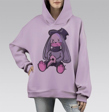 Милая плюшевая зайка с маской чумного доктора на лапах, Hoodie Mono Fiolet, оверсайз, утепленная