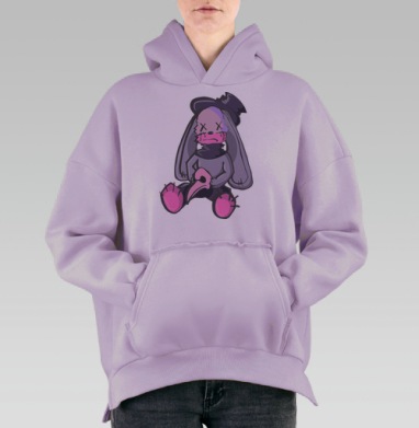 Милая плюшевая зайка с маской чумного доктора на лапах, Hoodie Oversize Fiolet, утепленная