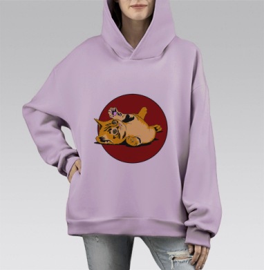 Игриный котёнок с полосатым мехом и выразительными глазами, Hoodie Mono Fiolet, оверсайз, утепленная