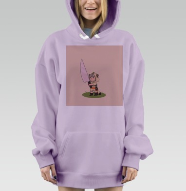 Милый персонаж с большим ножом и зелёной травой на фоне, Hoodie Mjhigh Dig Mel, Fiolet, утепленная