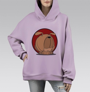Мультяшный забавный пес с большой головой, Hoodie Mono Fiolet, оверсайз, утепленная