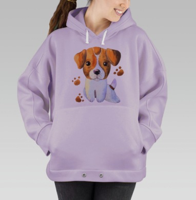 Милый щенок коричнево белый лапки, Hoodie Oversize Fiolet