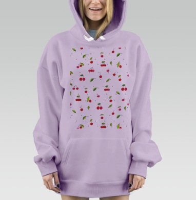 Милый узор из вишен и листьев, Hoodie Mjhigh Dig Mel, Fiolet, утепленная