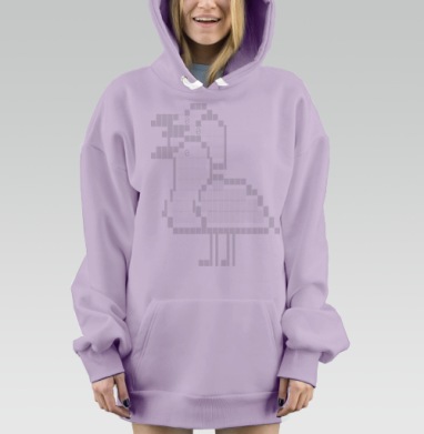Минималистичная птица в черно белой цифровой эстетике, Hoodie Mjhigh Dig Mel, Fiolet, утепленная