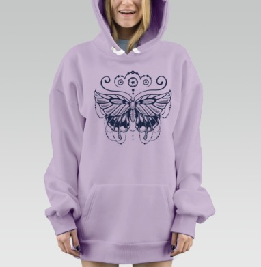 Мистическая бабочка свободы трансформации, Hoodie Mjhigh Dig Mel, Fiolet, утепленная