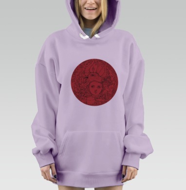 Мистический ребёнок с рогами и лесными символами живыми элементами, Hoodie Mjhigh Dig Mel, Fiolet, утепленная