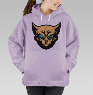 Мистический взгляд кошки в голубых глазах лица кошки, Hoodie Oversize Fiolet