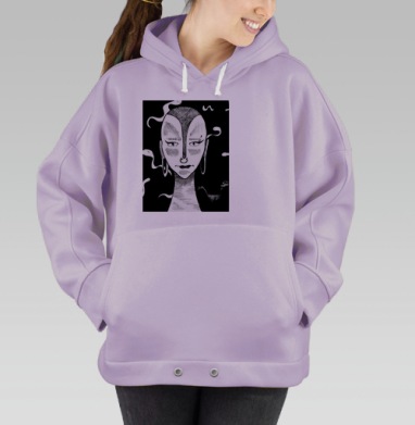 Мистическое лицо с закрытыми глазами и дымками мистики, Hoodie Oversize Fiolet