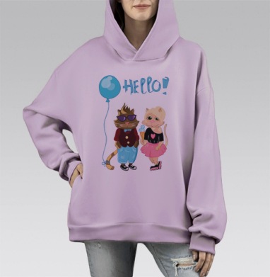 Модные котики, Hoodie Mono Fiolet, оверсайз, утепленная