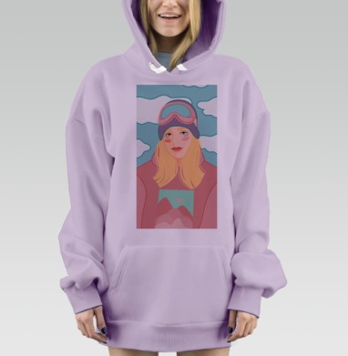Молодая девушка в лыжном снаряжении нежные пастельные оттенки, Hoodie Mjhigh Dig Mel, Fiolet, утепленная