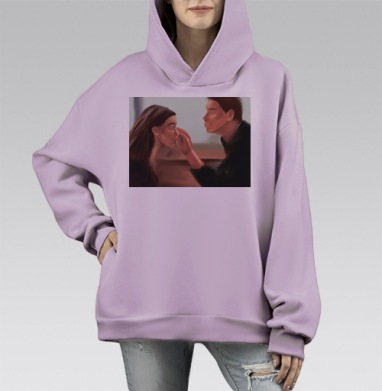 Момент нежности прикосновения рука лица, Hoodie Mono Fiolet, оверсайз, утепленная
