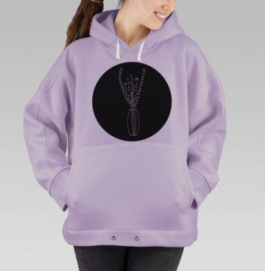 Монохромные цветы в вазе на черном фоне, Hoodie Oversize Fiolet