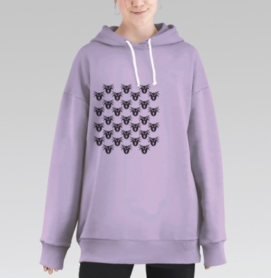 Монохромные головы козлов в минималистичном узоре каждый день в поле, Hoodie Long Oversize Fiolet