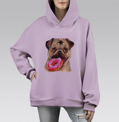 Мопс и пончик, Hoodie Mono Fiolet, оверсайз, утепленная