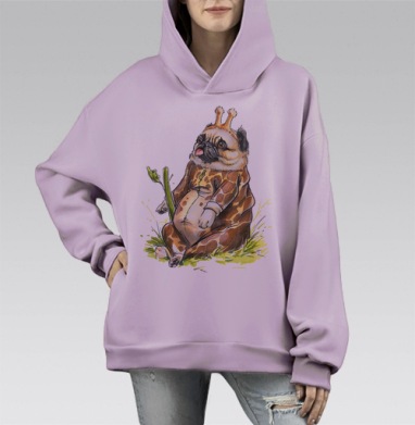 Мопс в костюме жирафа с сельдереем, Hoodie Mono Fiolet, оверсайз, утепленная