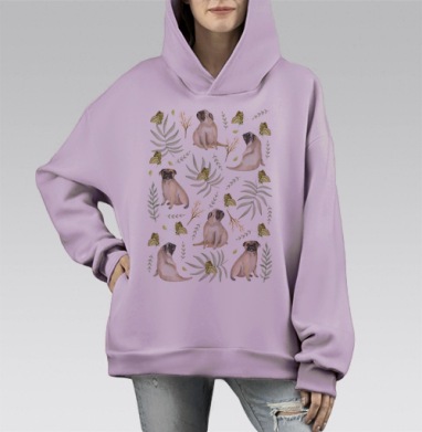 Мопсы, Hoodie Mono Fiolet, оверсайз, утепленная