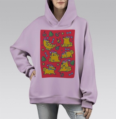 Мохнатые эльфы санты, Hoodie Mono Fiolet, оверсайз, утепленная