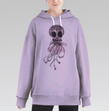 Мрачная медуза скелет летучая, Hoodie Long Oversize Fiolet