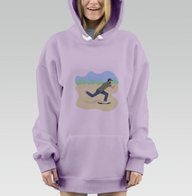 Мужчина разгоняется скейтборде зелёный синий белый, Hoodie Mjhigh Dig Mel, Fiolet, утепленная