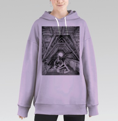 Мужчина с крыльями и женщина в растяжке на чердаке, Hoodie Long Oversize Fiolet