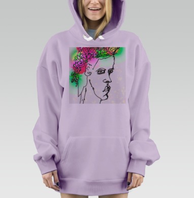 Мужчина с венком цветов на лице Мужчины и цветы, Hoodie Mjhigh Dig Mel, Fiolet, утепленная