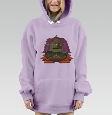Мультяшный зелёный танк с красной звездой в ушанке, Hoodie Mjhigh Dig Mel, Fiolet, утепленная