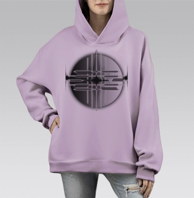 Музыкальный цифровой звук и волны в монохроме для, Hoodie Mono Fiolet, оверсайз, утепленная