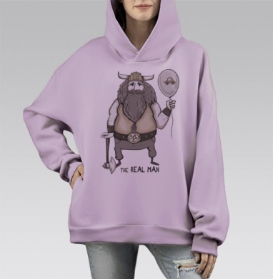 Настоящий мужчина с шариком, Hoodie Mono Fiolet, оверсайз, утепленная