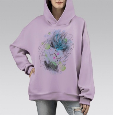 Нежность и гармония в объятиях любви, Hoodie Mono Fiolet, оверсайз, утепленная