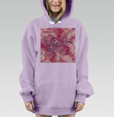 Нежные волнистые листья розовых оттенков изысканное спокойствие, Hoodie Mjhigh Dig Mel, Fiolet, утепленная