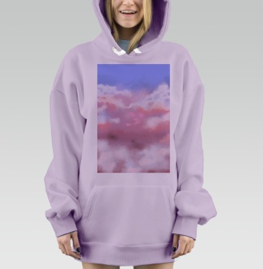 Нежный цветочный закат в облаках, Hoodie Mjhigh Dig Mel, Fiolet, утепленная