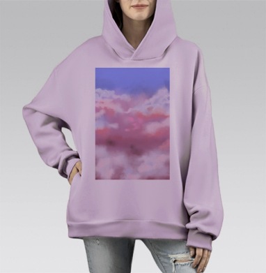 Нежный цветочный закат в облаках, Hoodie Mono Fiolet, оверсайз, утепленная