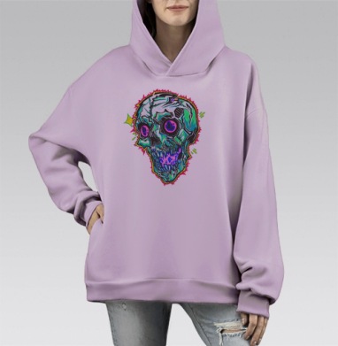 Неоновый Бирюзовый Череп Энергия Жизни, Hoodie Mono Fiolet, оверсайз, утепленная