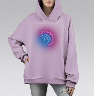 Неоновый удар, Hoodie Mono Fiolet, оверсайз, утепленная