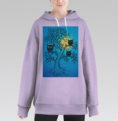 Ночная жизнь сов, Hoodie Long Oversize Fiolet