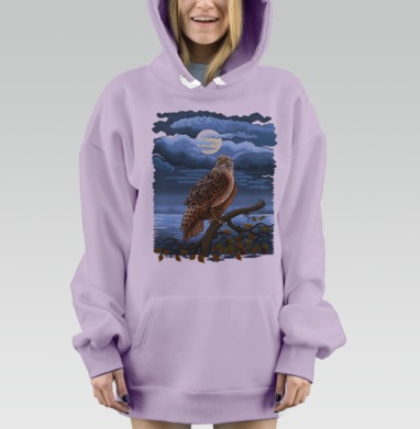 Ночная птица на ветке под луной – Ночная птица на ветке, Hoodie Mjhigh Dig Mel, Fiolet, утепленная