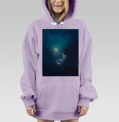 Ночное Светящееся Небо с Облаками Туманными, Hoodie Mjhigh Dig Mel, Fiolet, утепленная