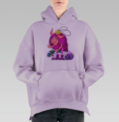 Новогодний дух игрушек задумчивый и веселый всегда рядом, Hoodie Oversize Fiolet, утепленная