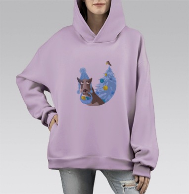 Новогодний эльф, Hoodie Mono Fiolet, оверсайз, утепленная