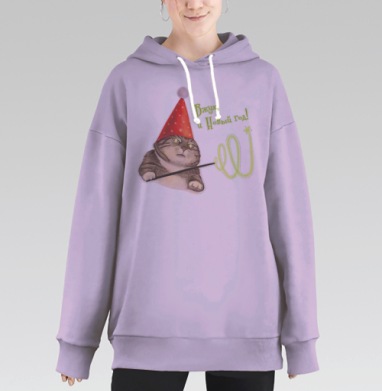 Новогодний кот волшебник, Hoodie Long Oversize Fiolet