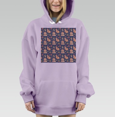 Новогодний милый бычок на темно синем фоне, Hoodie Mjhigh Dig Mel, Fiolet, утепленная