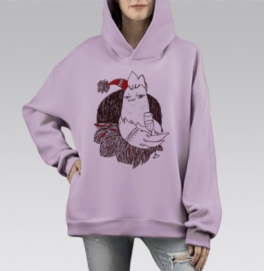 Новогодняя ..., Hoodie Mono Fiolet, оверсайз, утепленная