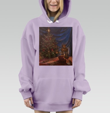 Новогодняя Елка с Золотыми Шарами и Фонарем на Столе, Hoodie Mjhigh Dig Mel, Fiolet, утепленная