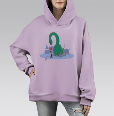 Новый год с динозавром, Hoodie Mono Fiolet, оверсайз, утепленная