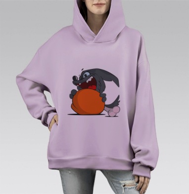 Веселый пёс с огромным куском жареного мяса, Hoodie Mono Fiolet, оверсайз, утепленная